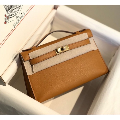 Hermes mini din piele Swift originală Kelly K22CM H23560 Maro