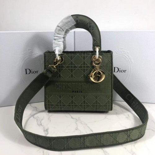 Geantă Lady Dior din pânză brodată C4532 Verde negricios