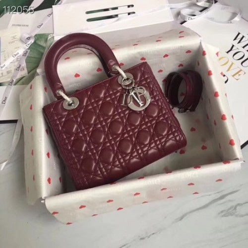 GEANTĂ LADY DIOR DIN PIELE DE MIEL CAL44550 metal vișiniu și argintiu