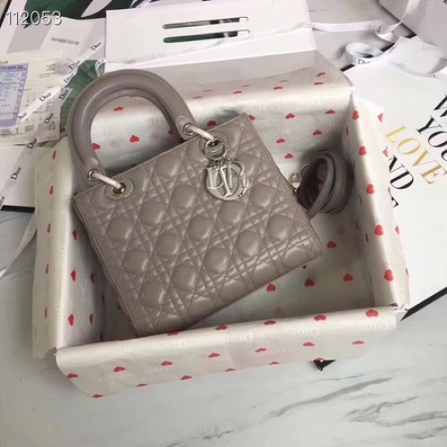 GEANTĂ LADY DIOR DIN PIELE DE MIEL CAL44550 metal gri și argintiu