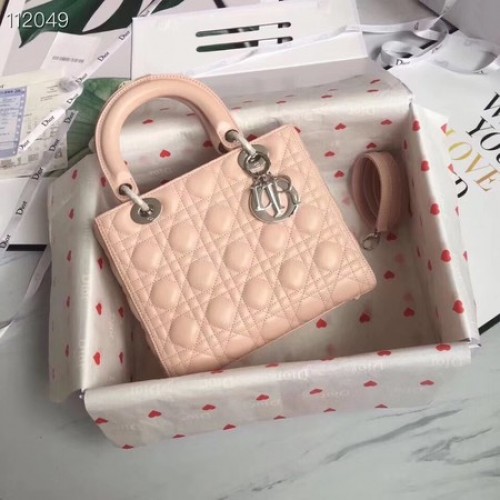 GEANTĂ LADY DIOR DIN PIELE DE MIEL CAL44550 metal roz și argintiu