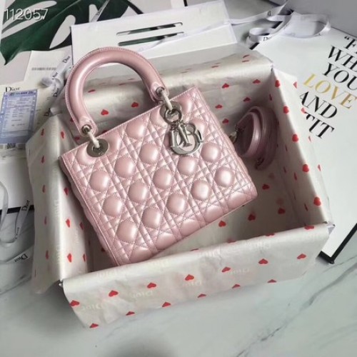 GEANTĂ LADY DIOR DIN PIELE DE MIEL CAL44550 metal roz și argintiu