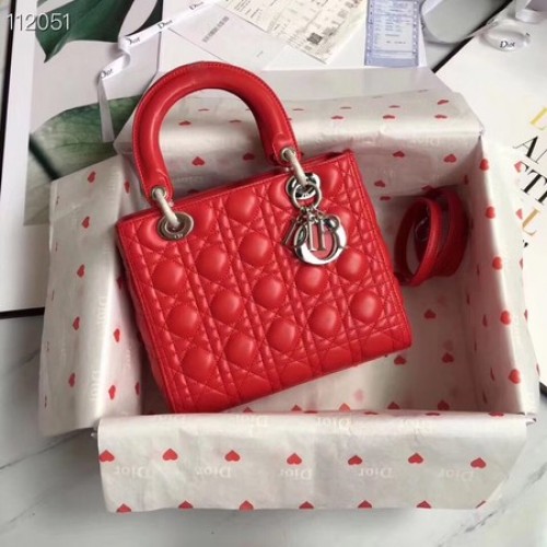 GEANTĂ LADY DIOR DIN PIELE DE MIEL CAL44550 metal roșu și argintiu
