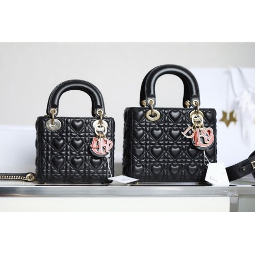 Geantă Lady Dior My ABCDior Cannage Heart Original Lambskin M0539O Negru