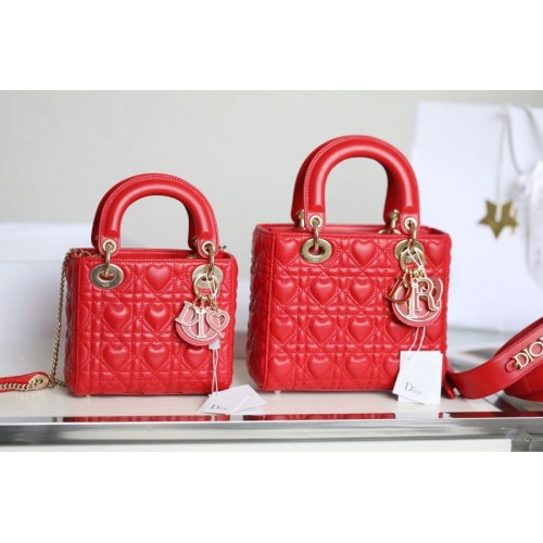 Geantă Lady Dior My ABCDIOR Cannage Heart Original Lambskin M0539O Roșie