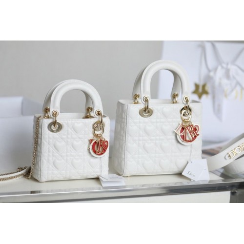 Geantă Lady Dior My ABCDior Cannage Heart Original Lambskin M0539O Alb