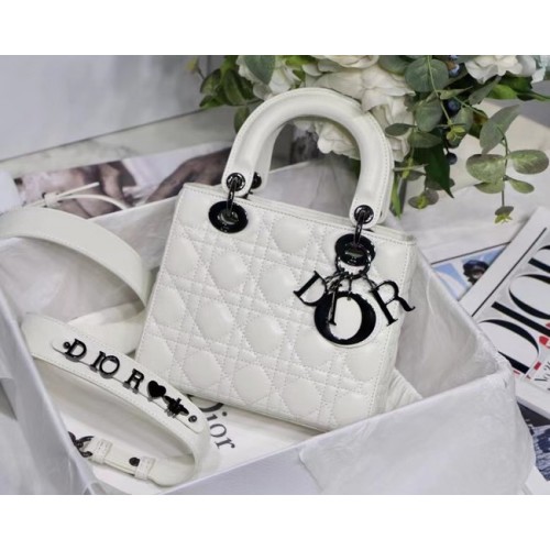 Geantă Lady Dior My ABCDIOR, piele de miel Cannage M0538I, albă