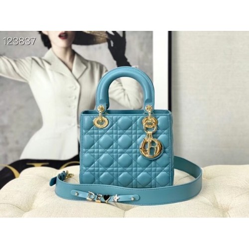 LADY DIOR GEANTĂ MY ABCDIOR Piele de miel Cannage M0538O albastru deschis