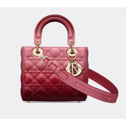 LADY DIOR MY ABCDIOR BAG Piele de miel Cannage cu gradient roz căpșuni M0538OS