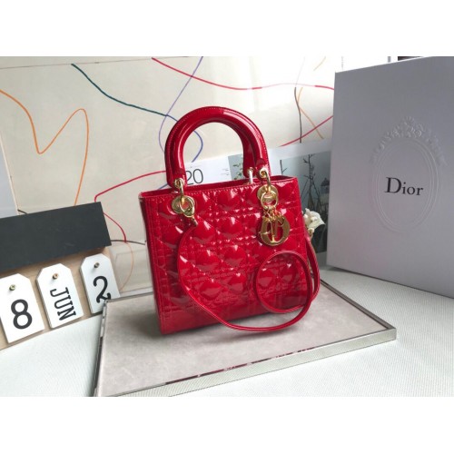 Geantă LADY DIOR MY ABCDIOR din piele lăcuită Roșie M05389 Auriu