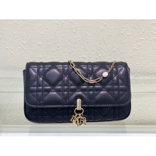 PUNGĂ TELEFON LADY DIOR Piele de miel Cannage S0977O neagră