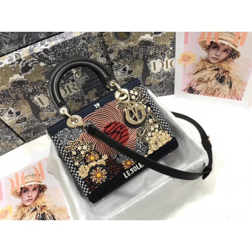 LADY DIOR piele de vită cu broderie de perle și ață M0565OSCQ-1