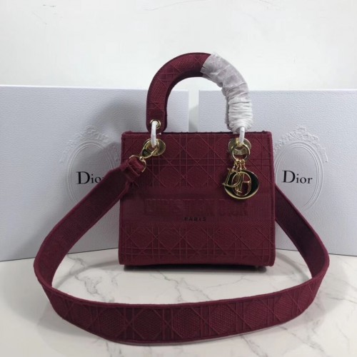 Geantă Lady Dior din pânză brodată C4532 Bordeaux