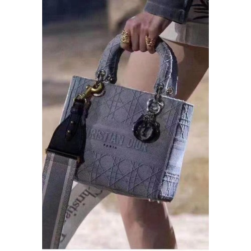 Geantă Lady Dior din pânză brodată C4532 gri albastru
