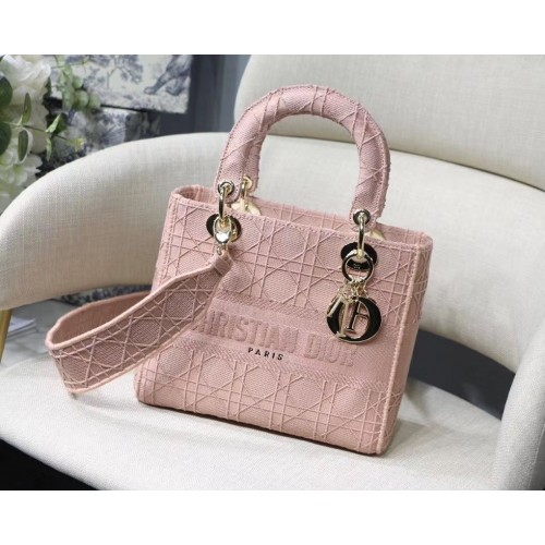 Geantă Lady Dior din pânză brodată C4532 accesorii aurii roz