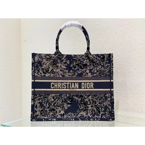 GEANTĂ DIOR BOOK TOTE MARE Neagră Dior Jardin dHiver din bumbac brodat cu catifea și fir metalic auriu M1286