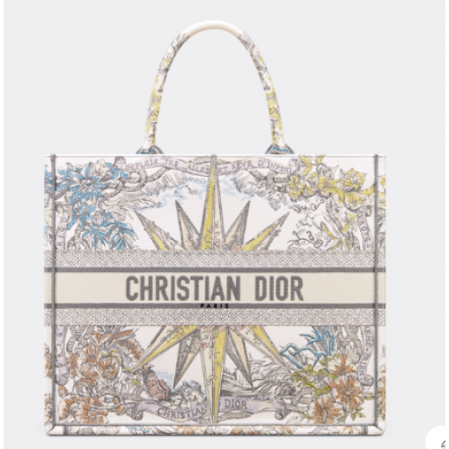 GEANTĂ DIOR BOOK TOTE MARE Albă Multicoloră Reve dInfini Broderie M1286Z