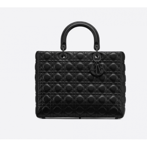 GEANTĂ MARE LADY DIOR Negru Ultramat Piele de vițel Cannage M0566SL