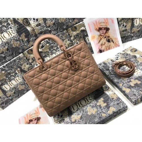 GEANTĂ MARE LADY DIOR Piele de vițel Cannage Ultramattă Blush M0566SL