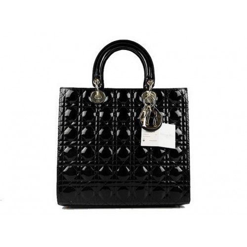 Geantă Christian Dior Patent Large Lady Dior CAL44561 Negru Auriu