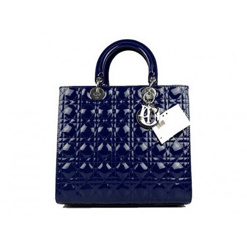 Genți Christian Dior Patent Bag mare Lady Dior CAL44561 Albastru Argintiu