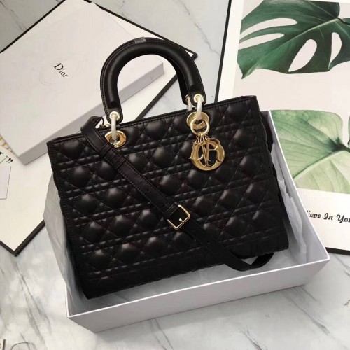Geantă Lady Dior din piele de oaie D9603 Negru