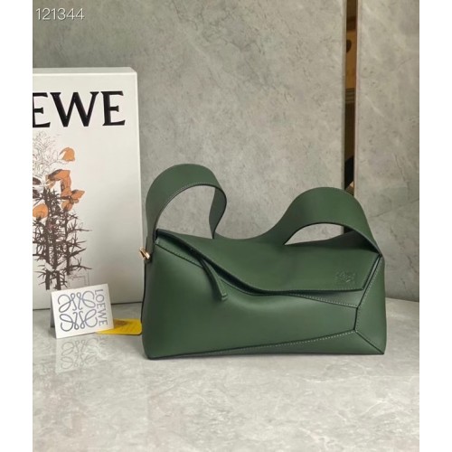 Geantă Loewe Original din piele LE10188 verde negricios