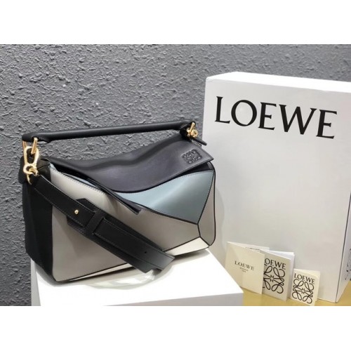 Geantă Loewe Puzzle Original Leather B9124 albastru alb negru