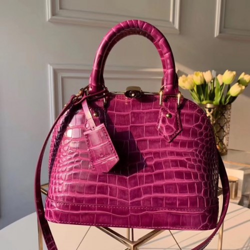 Geantă Louis Vuitton din piele cu model de crocodil ALMA BB N90897 violet
