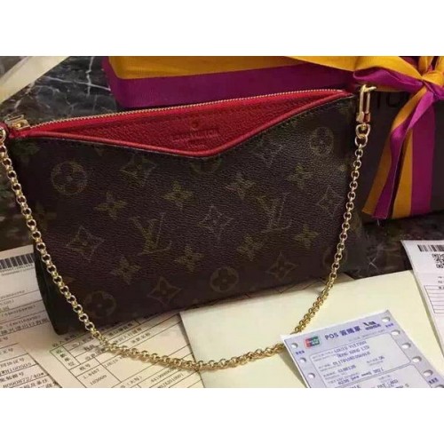 Clutch Louis Vuitton M41638 PALLAS din pânză roșie cu monogramă