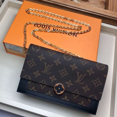 Portofel Louis Vuitton Monogram Canvas FLORE cu lanț M67404 negru