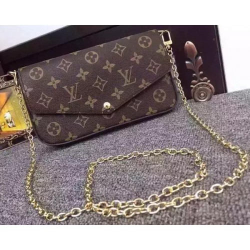 Portofel Louis Vuitton Monogram Canvas Felicie cu lanț M61276 Negru