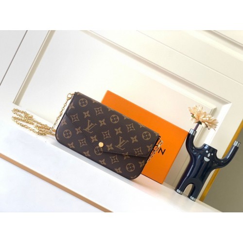 Portofel Louis Vuitton Monogram Canvas Felicie cu lanț M61276 Roșu