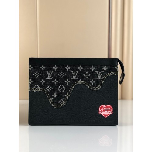 Louis Vuitton Monogram Drip Taurillon POCHETTE VOYAGE Denim M45961 Negru