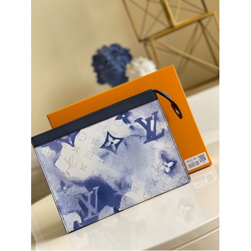 Louis Vuitton Monogram Eclipse POCHETTE VOYAGE MM M80460 Albastru și Alb