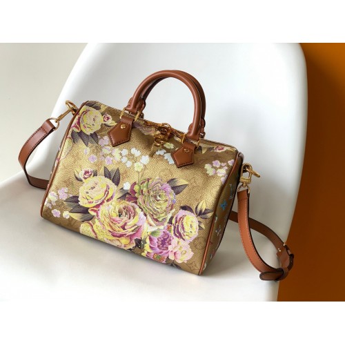 Geantă Louis Vuitton Monogram Empreinte Speedy 25 Original din piele MM M21317 Gold Flower