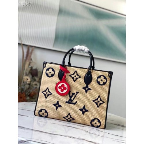 Geantă tote medie Louis Vuitton Onthego Monogram Raffia Giant Weave Embroidery M57723 Albastră