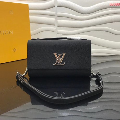 Louis Vuitton Geantă de mână LOCKME CLUTCH M56087 neagră din piele de vițel Original Grain