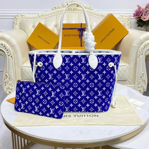 Geantă Louis Vuitton Original Leather Monogram Canvas Neverfull MM M46220 Albastră
