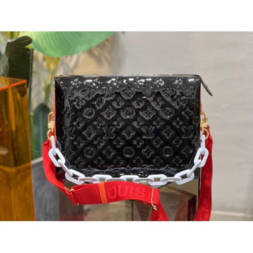 Pernă Louis Vuitton Original din piele lăcuită MM M20369 Negru