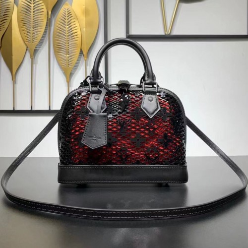 Louis Vuitton Geantă de vițel lăcuită Alma MM M20585 Negru și Roșu