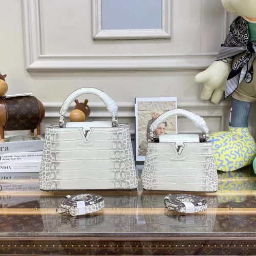 Louis Vuitton piele de crocodil CAPUCINES BB M48865 Alb și Gri