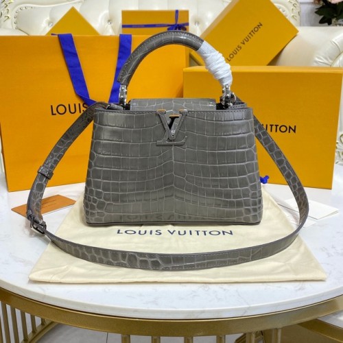 Louis Vuitton piele de crocodil CAPUCINES BB M81190 gri închis