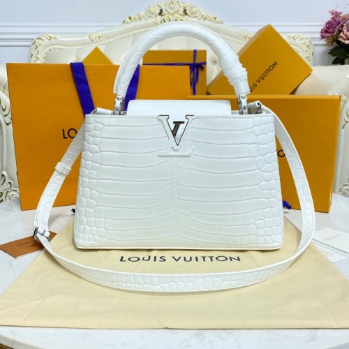 Louis Vuitton piele de crocodil CAPUCINES M48866 alb