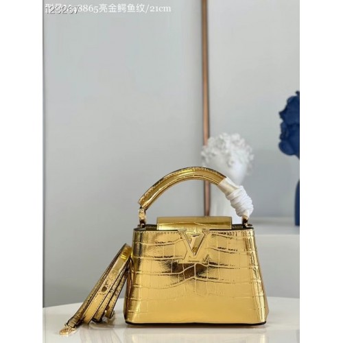 Louis Vuitton geantă CAPUCINES MINI M48865 din piele de crocodil auriu