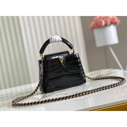 Louis Vuitton geantă din piele de crocodil CAPUCINES MINI M81190 neagră