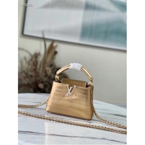 Louis Vuitton geantă CAPUCINES MINI din piele de crocodil M81190 auriu