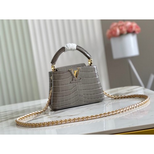 Louis Vuitton geantă piele de crocodil CAPUCINES MINI M81190 gri