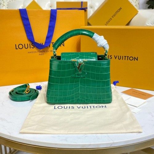 Louis Vuitton geantă CAPUCINES MINI din piele de crocodil M81190 verde