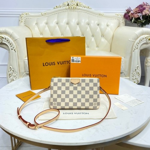Geanta Louis Vuitton Damier Azur Canvas cu fermoar dublu M80084